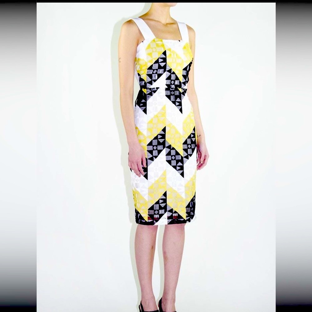 A.L.C. Yellow, Black & White Geometric Sheath Dress
